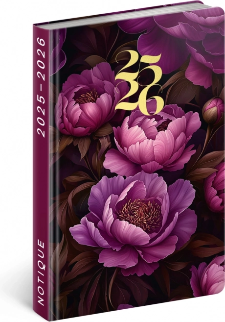 Agenda NOTIQUE 18 mois Petito – Fleurs violettes 2025/2026, 11 x 17 cm