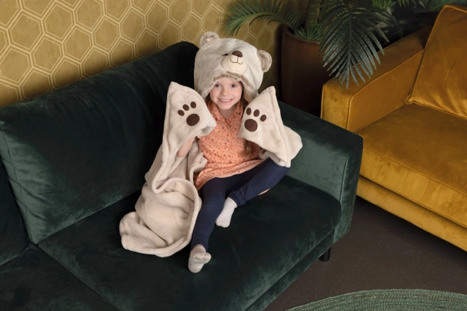 Cozy hooded animal blanket with paw pockets