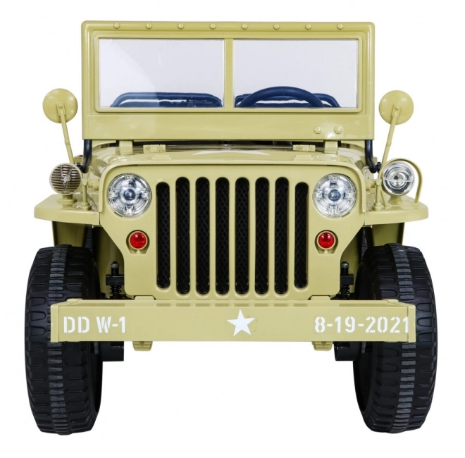 Retro vojenské auto pro 3 děti Matcha + pohon 4x4 + úložné prostory + EVA + pomalý start + MP3 LED