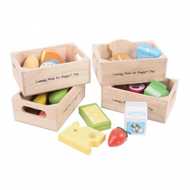 Set of Healthy Wooden Foods in Four Boxes