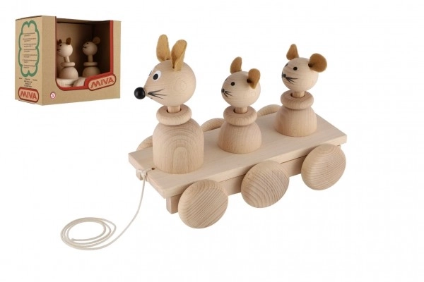 Pull-Along Wooden Toy with Three Mice