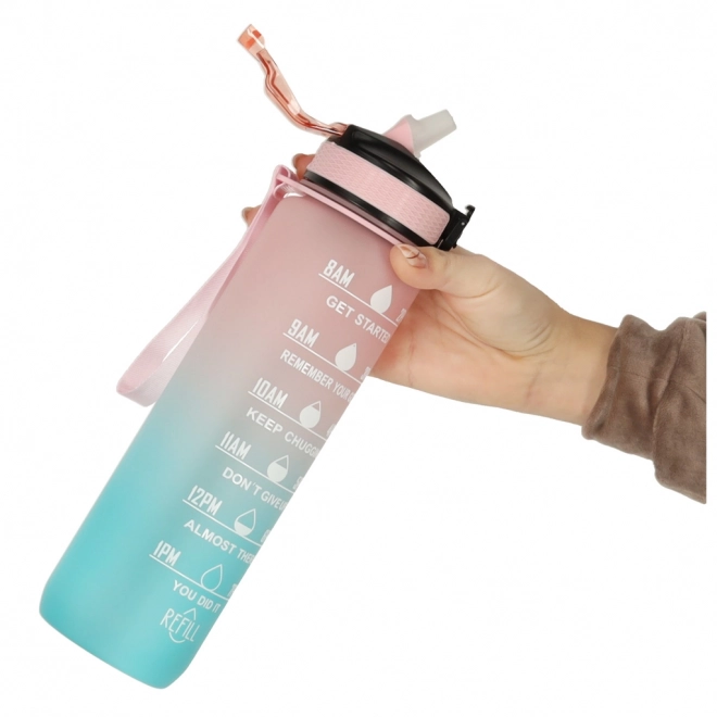 Motivational Water Bottle with Straw and Handle - 1L Pink Blue