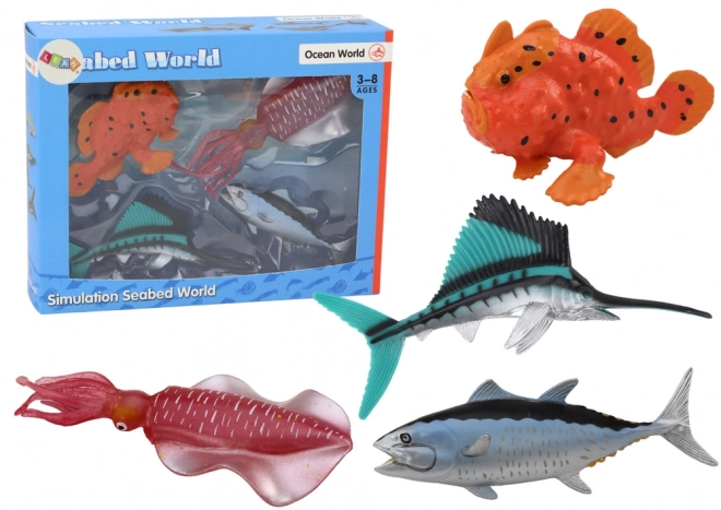 Marine Animal Figure Set - Ocean Fish and Squid