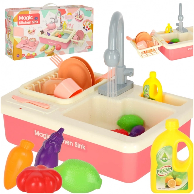 Sink Play Set with Real Water and Accessories - Pink