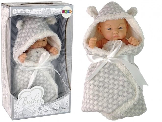 Sweet Baby Doll with Grey Swaddle and Bow