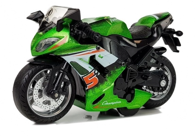 Friction-Powered Motorcycle with Sound Green 1:14