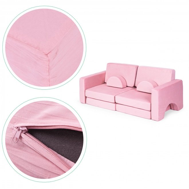 Large Modular Foldable Children's Sofa with 10 Pillows - Pink