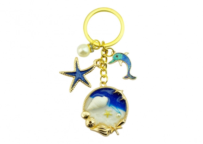 Ocean Charm Keychain with Starfish and Dolphin