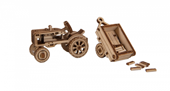 Wooden 3d model tractor with trailer