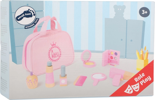 Small Foot Kids Pink Cosmetic Bag with Wooden Accessories