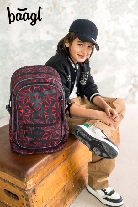 Baagl School Backpack Core Red Polygon