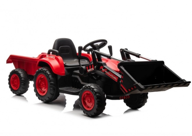 Trattore rosso per bambini con batteria ricaricabile e pala