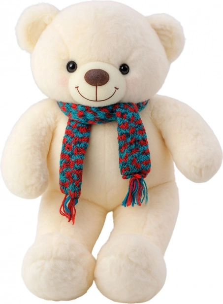 Orsetto di peluche con sciarpa colorata bianca 55 cm