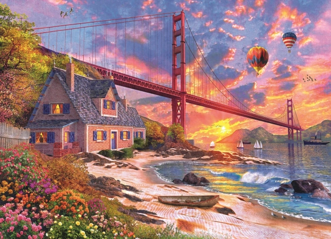 Wooden Puzzle Sunset Over Golden Gate 1000 Pieces