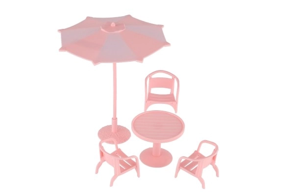 Doll Furniture Set with Table, Chairs, and Parasol