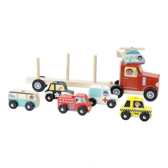 Wooden Toy Truck with Vehicles