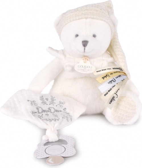 Doudou Gift Set Plush Teddy Bear with Pacifier Clip and Blanket