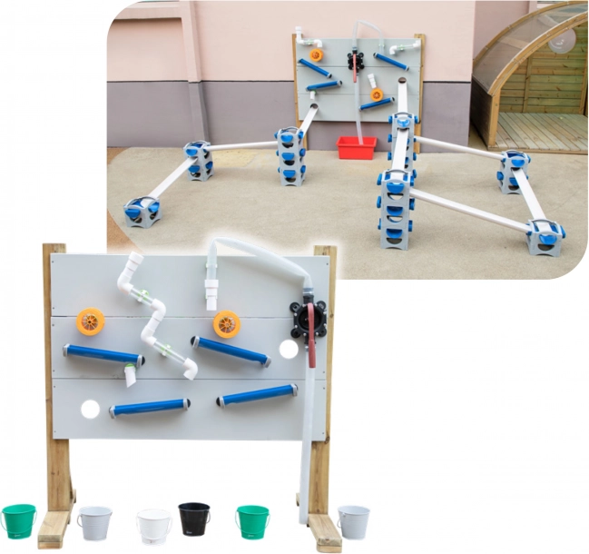 Set di gioco d'acqua in legno Classic World Edu supporto + accessori per acqua e sabbia