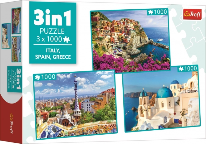 Trefl Puzzle Set: Italy, Spain, Greece 3x1000 Pieces