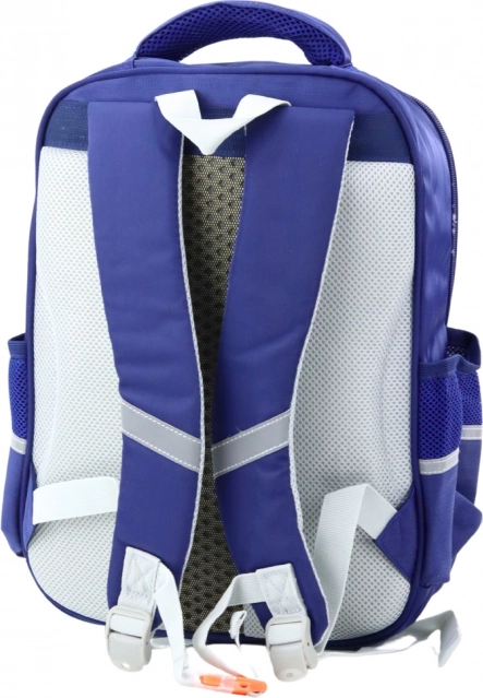 Children's school backpack with dinosaur patches, navy blue