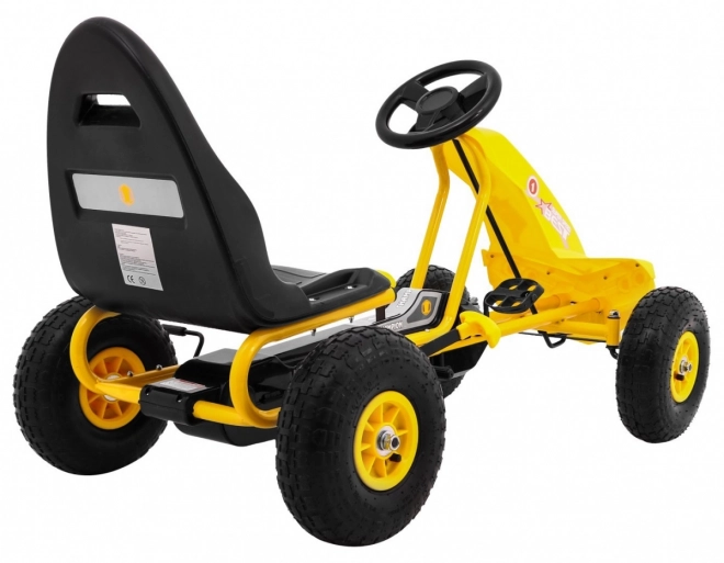 Pedal Go-Kart Champion for Kids 3+ Yellow with Inflatable Tires, Adjustable Seat and Hand Brake