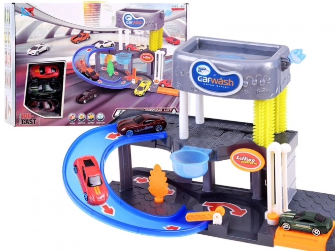 Two-Story Car Wash Garage with Toy Cars