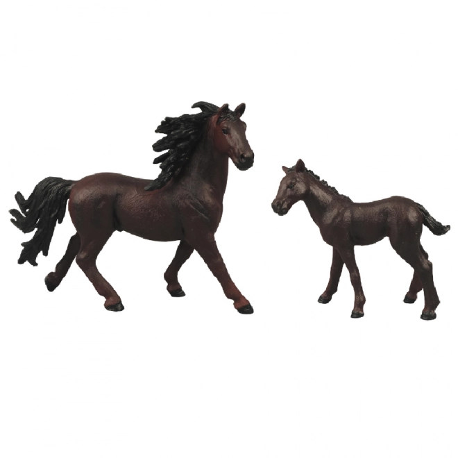 Dark Brown Horse and Foal Set with Black Mane