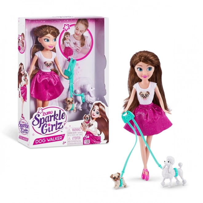 Sparkle Girlz Dog Walker Doll Set