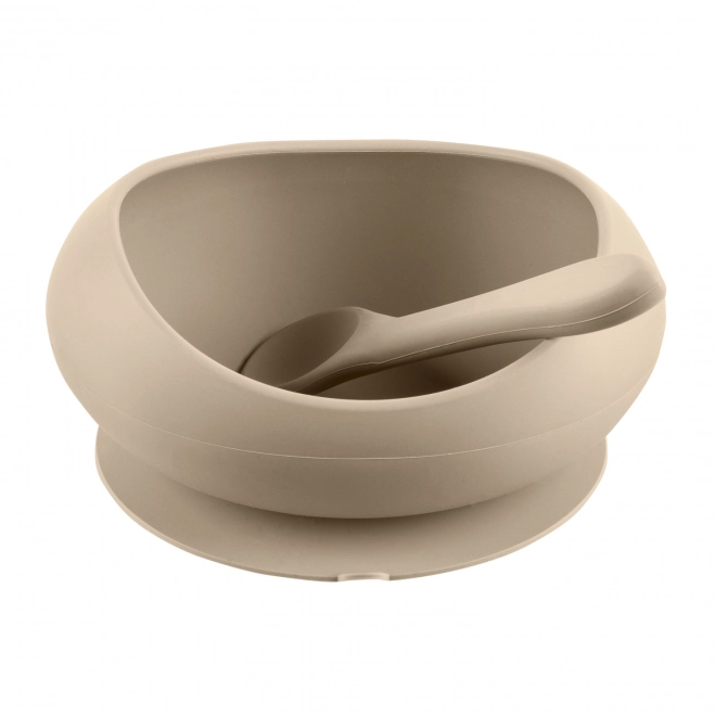 Silicone Bowl with Raised Edges and Suction, Sand Beige