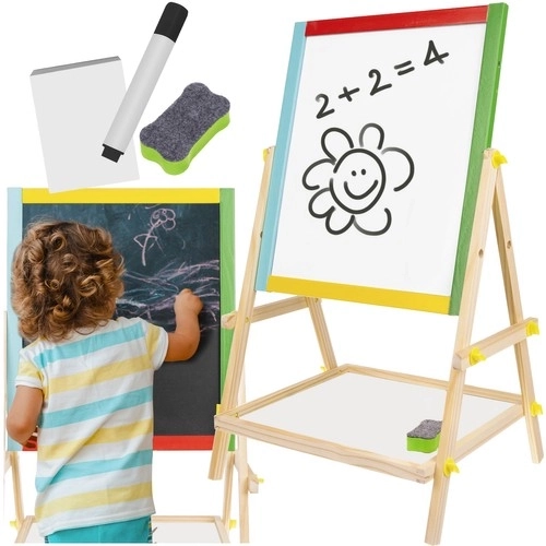 Children's Wooden Double-Sided Rotating Chalkboard and Whiteboard