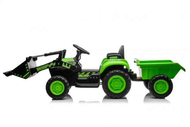 Trattore elettrico per bambini con pala verde