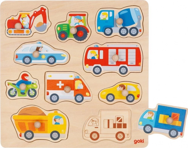 Wooden Vehicle Puzzles with Handles by Goki