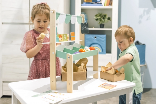 Wooden Market Stall with Fruits and Vegetables for Children