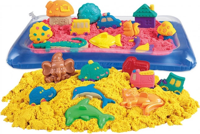 Magisch kinetisch zand Woopie 0,8 kg - set in mand met vormpjes
