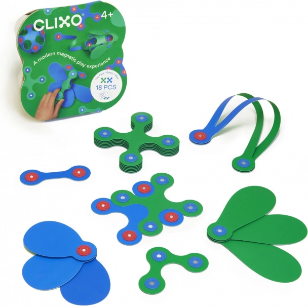 Clixo zelená a modrá magnetická stavebnica