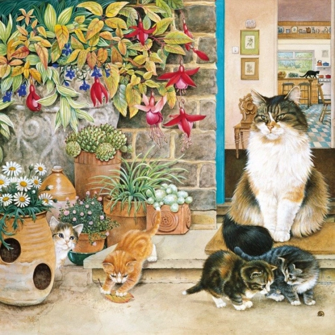 Vierkante puzzel Agneatha en haar kittens op de stoep 1000 stukjes