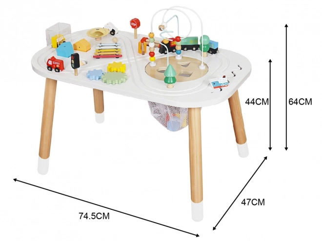 Wooden Interactive Play Table with Xylophone and Car Track