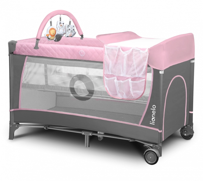 Lionelo Travel Crib and Playpen Flower 2-in-1 Grey Scandi – Flamingo