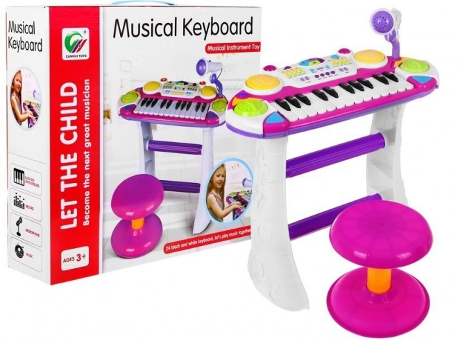 Pink Kids Musical Set with Keyboard, Drums, and Microphone