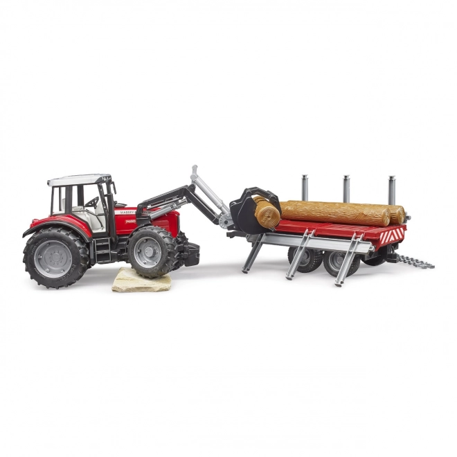 Bruder Massey Ferguson Tractor with Front Loader and Log Trailer