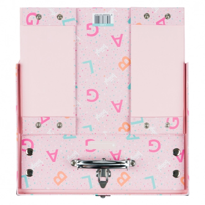 Folding School Suitcase in Pink with Metal Accents