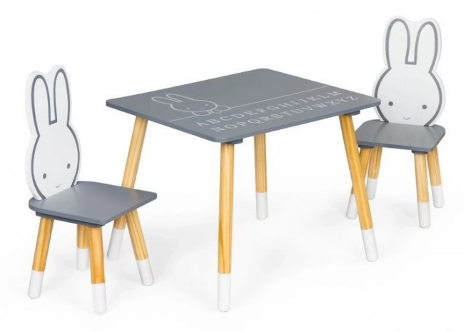 Ecotoys Kids Wooden Table With Two Chairs Bunny