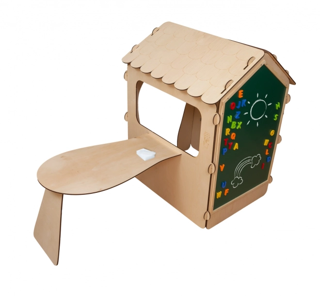 Wooden Playhouse with Blackboard and Table