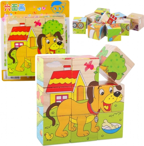 Wooden cube puzzle farm – 6 animal pictures