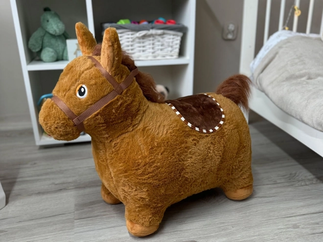 Inflatable Plush Bouncing Horse for Kids – Brown