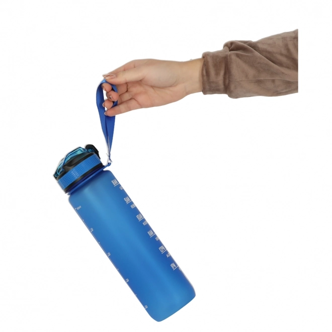 Motivational Water Bottle with Straw and Handle - 1L Blue