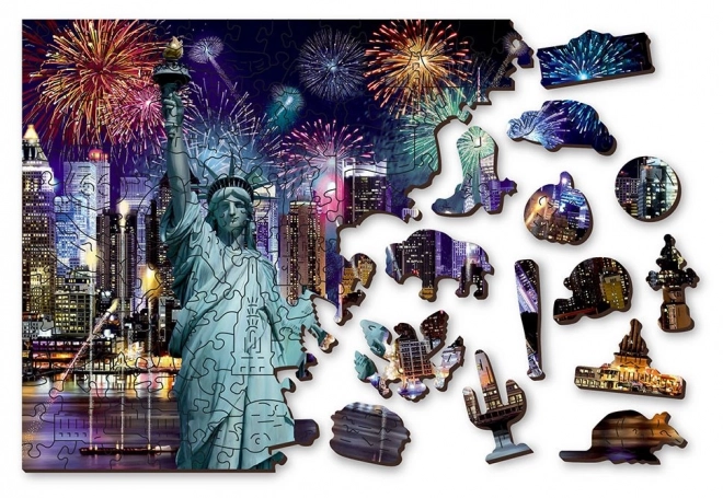 Wooden City Wooden Puzzle Nighttime New York 2-in-1