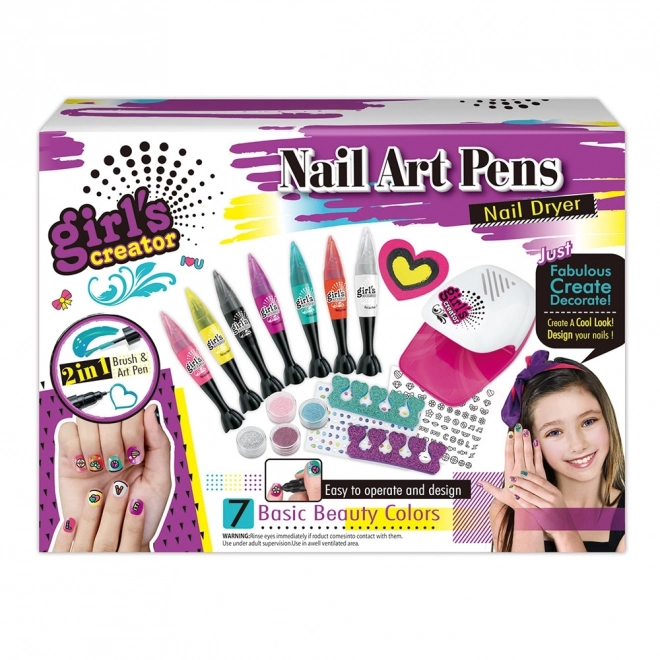 Large Nail Art Kit with Glitter Pens