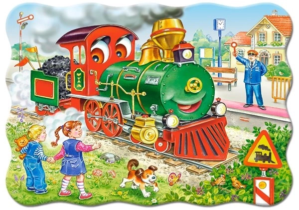 Colorful Green Locomotive Puzzle for Kids