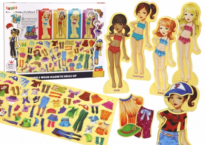 Magnetické puzzle bábiky oblečenie štýlovanie - 65 dielov